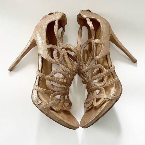 Brian Atwood Tira Metallic Gold Strappy Sandals Size 11 - Picture 3 of 6